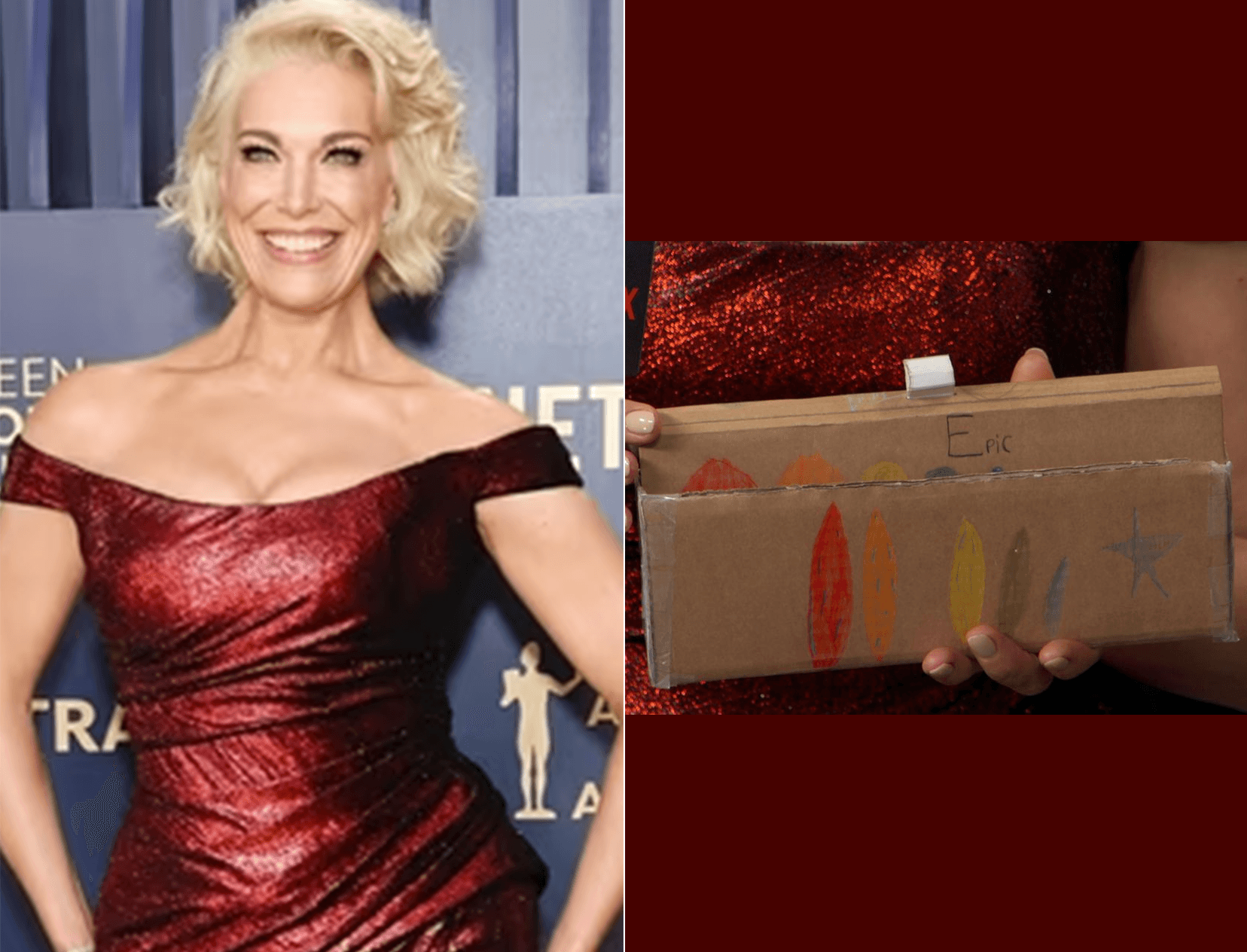 Hannah Waddingham Carried A Cardboard Clutch Made By Her Daughter At The SAG Awards &amp; We Are In Awe