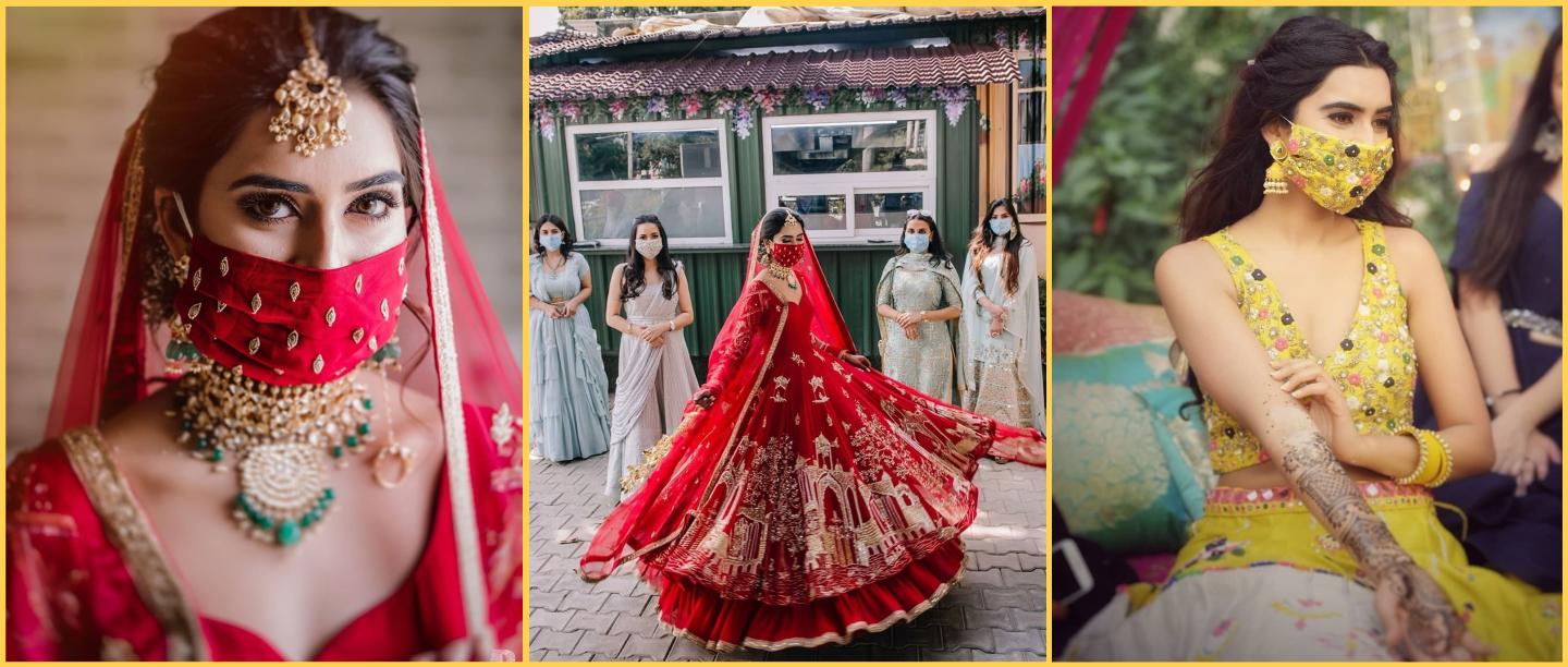 Ludhiana Bride Wears Matching Lehenga And Mask, Sets #LockdownWedding Goals