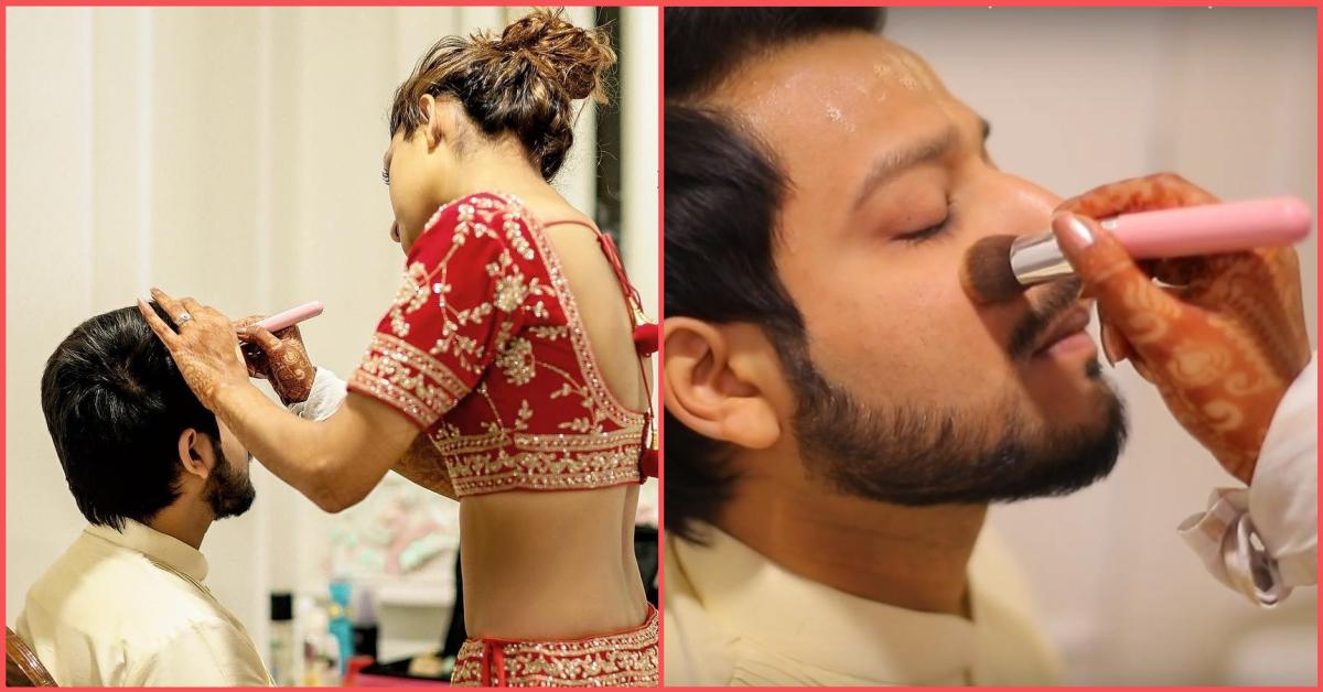 This Video of A Bride Doing Her Husband&#8217;s Makeup On Their Wedding Day Is Beautifully Bizarre