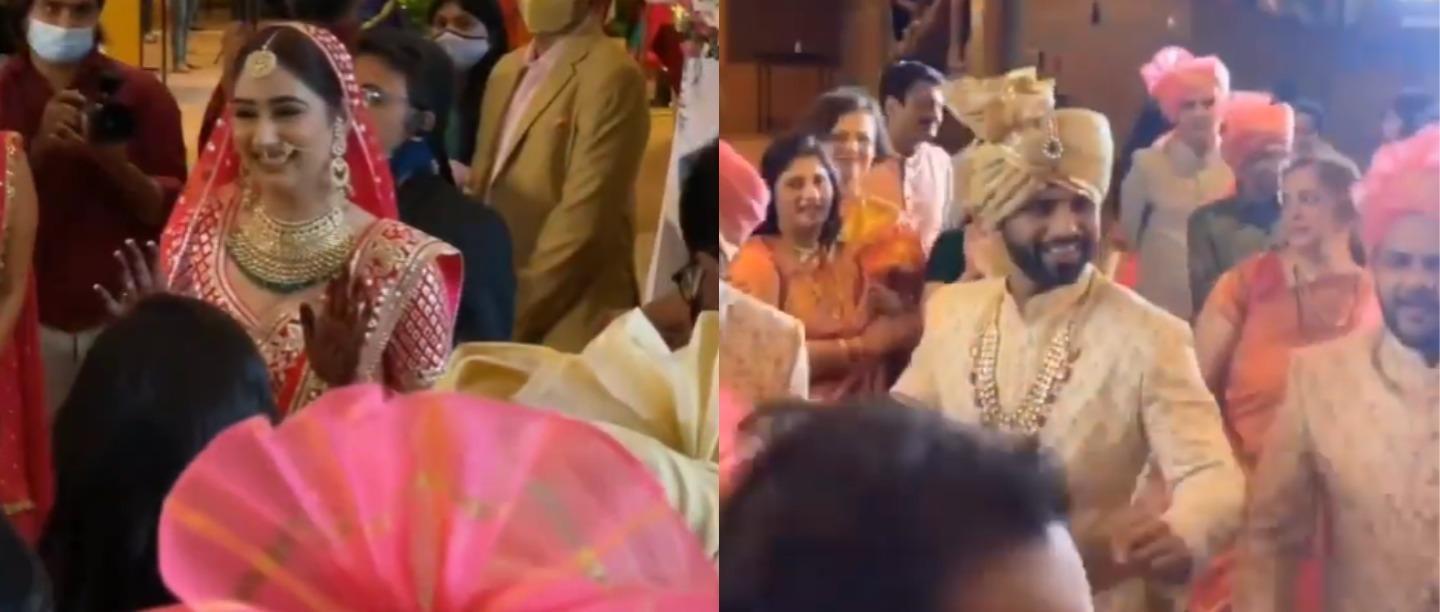 #TheDishulWedding: Rahul Vaidya &amp; Disha Parmar Add A Filmy Tadka To Their Wedding Entry