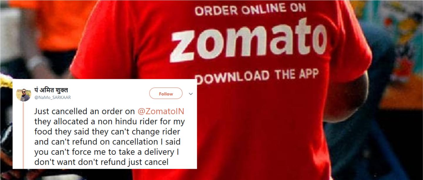 Food Doesn&#8217;t Have A Religion: Zomato To User Who Refused Delivery From A Non-Hindu Rider