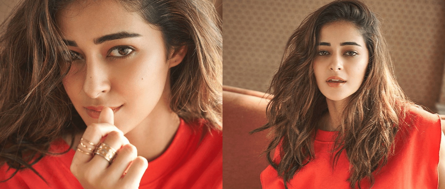 ananya panday nude makeup looks, red outfit