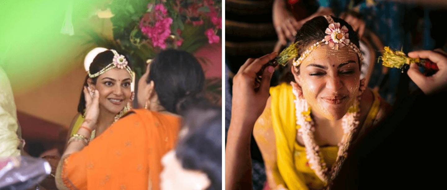 Dulhan Kajal Aggarwal’s Haldi Pictures Are Out &amp; She Looks Like A Dream In Bright Florals